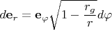 $\displaystyle d\mathbf e_r = \mathbf e_{\varphi}\sqrt{1-\frac{r_g}{r}}d\varphi$