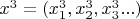 $x^3=(x_1^3,x_2^3,x_3^3...)$