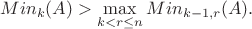 $$Min_k(A) > \max_{ k < r \le n} Min_{k-1,r}(A).$$