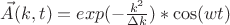 $\vec{A}(k,t) = exp( -\frac{k^2}{\Delta k}) * \cos(wt)$