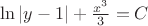 $\ln{|y-1|}+\frac{x^3}{3}=C$