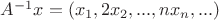 $A^{-1}x=(x_1,2x_2,...,nx_n,...)$