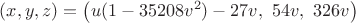 $\displaystyle (x,y,z)=\bigl(u(1-35208v^2)-27v,\ 54v,\ 326v\bigr)$