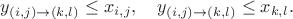$  y_{(i,j) \to (k,l)} \leq x_{i,j}, \quad y_{(i,j) \to (k,l)} \leq x_{k,l}.  $