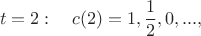 $$t=2:\quad c(2)={1,\frac12,0,...},$$
