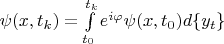 $\begin{equation*}
	\psi(x, t_{k})=\int\limits_{t_{0}}^{t_{k}}e^{i\varphi}\psi(x, t_{0})d\{y_{t}\}
\end{equation*}
$
