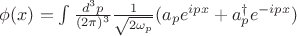 $\phi(x) = \int \frac{d^3 p}{(2 \pi)^3}\frac{1}{\sqrt{2\omega_p}}(a_p e^{ipx} + a_p^{\dagger} e^{-ipx})$