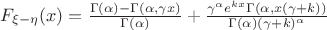 $F_{\xi - \eta} (x) = \frac{\Gamma(\alpha) - \Gamma(\alpha, \gamma x)}{\Gamma(\alpha)} + \frac{\gamma^{\alpha} e^{kx} \Gamma(\alpha, x(\gamma + k))}{\Gamma(\alpha) (\gamma + k)^{\alpha}}$