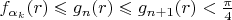 $f_{\alpha_k}(r)\leqslant g_n(r)\leqslant g_{n+1}(r)<\frac{\pi}4$