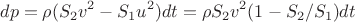 $$
dp=\rho(S_2v^2-S_1u^2)dt=\rho S_2v^2(1-S_2/S_1)dt
$$