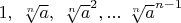 $1,\ \sqrt[n]{a},\ \sqrt[n]{a}^2,...\ \sqrt[n]{a}^{n-1}$