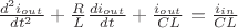 $\frac{d^2 i_{out}}{dt^2} + \frac{R}{L} \frac{d i_{out}}{dt} +  \frac{i_{out}}{CL} = \frac{i_{in}}{CL}$