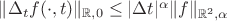 $\|\Delta_t f(\cdot,t)\|_{\mathbb R,0}\le |\Delta t|^\alpha \|f\|_{\mathbb R^2,\alpha}$