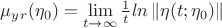 $\mu_y_r(\eta_0) = \lim\limits_{t\to\infty}{\frac{1}{t}ln\left\lVert \eta(t;\eta_0) \right\rVert}$