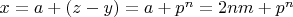 $x=a+(z-y)=a+p^n=2nm+p^n$