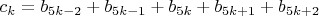 $c_k=b_{5k-2}+b_{5k-1}+b_{5k}+b_{5k+1}+b_{5k+2}$