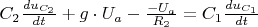 $C_{2}\frac{du_{C_2}}{dt} + g \cdot U_{a} - \frac{-U_{a}}{R_{2}} = C_{1}\frac{du_{C_1}}{dt}$