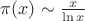 $\pi(x) \sim \frac{x}{\ln x }$