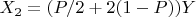 $X_2 = (P / 2 + 2(1-P)) Y$