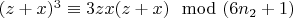 $(z + x)^3 \equiv 3z x(z + x)\mod (6n_2 + 1)$