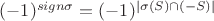 $(-1)^{sign \sigma} =(-1)^{|\sigma(S) \cap (-S)|}$