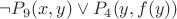 $ \neg P_9(x,y) \vee P_4(y,f(y)) $