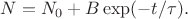 $N=N_0+B\exp(-t/\tau).$