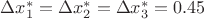 $\Delta x_1^* =\Delta x_2^* = \Delta x_3^* = 0.45$