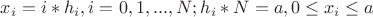 $x_i = i*h_i, i = 0, 1, ... , N;  h_i*N = a,  0 \le x_i \le a$