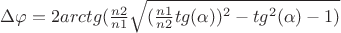 $\Delta\varphi = 2arctg(\frac{n2}{n1}\sqrt{(\frac{n1}{n2}tg(\alpha))^{2} - tg^{2}(\alpha)- 1)}$