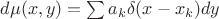 $d\mu(x,y)=\sum a_k\delta(x-x_k)dy$