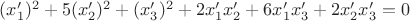 $(x'_1)^2+5(x'_2)^2+(x'_3)^2+2x'_1x'_2+6x'_1x'_3+2x'_2x'_3=0$