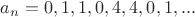 $a_n=0,1,1,0,4,4,0,1,...$ $a_n=0,1,1,0,4,4,0,1,...$