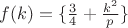 $f(k)=\{\frac 34 +\frac{k^2}{p}\}$