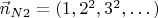 $\vec n_{N2}=(1,2^2,3^2,\dots)$