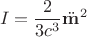 $$I=\frac{2}{3c^3}\ddot{\mathbf{m}}^2$$