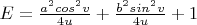 $E = \frac{a^2 cos^2v}{4u}+\frac{b^2 sin^2v}{4u}+1$