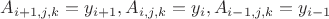$${A}_{i+1,j,k}={y}_{i+1}, {A}_{i,j,k}={y}_{i}, {A}_{i-1,j,k}={y}_{i-1}$$