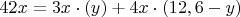 $42x = 3x \cdot(y) + 4x \cdot (12,6 -y)$