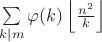 $\sum\limits_{k\mid m}\varphi(k)\left\lfloor\frac{n^2}k\right\rfloor$