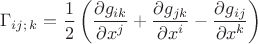 $$\Gamma_{ij;\,k}=\frac 1 2\left(\frac{\partial g_{ik}}{\partial x^j}+\frac{\partial g_{jk}}{\partial x^i}-\frac{\partial g_{ij}}{\partial x^k}\right)$$