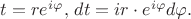 $ t=re^{i\varphi}, \,dt = ir\cdot e^{i\varphi} d{\varphi}.$