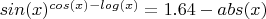 $sin(x)^{cos(x)-log(x)}=1.64 - abs(x)$