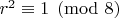 $r^2\equiv1\pmod8$