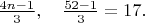 $\frac{4n-1}{3}, \quad \frac {52-1}{3} = 17.$