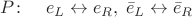 $P\colon\quad e_L\leftrightarrow e_R,\; \bar e_L\leftrightarrow \bar e_R$