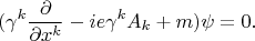 $$(\gamma^k \frac {\partial } {\partial x^k} -ie\gamma^k A_k+m)\psi=0.$$