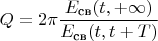 $$Q=2\pi\frac{E_{\text{св}}(t,+\infty)}{E_{\text{св}}(t,t+T)}$$