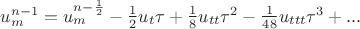 $u_m^{n-1} = u_m^{{n-\frac{1}{2}}}-\frac{1}{2}u_t \tau + \frac{1}{8} u_{tt} \tau^2 - \frac{1}{48} u_{ttt} \tau^3+...$