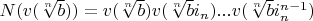 $N(v(\sqrt[n]{b}))=v(\sqrt[n]{b}) v(\sqrt[n]{b} i_n)...v(\sqrt[n]{b} i_n^{n-1})$